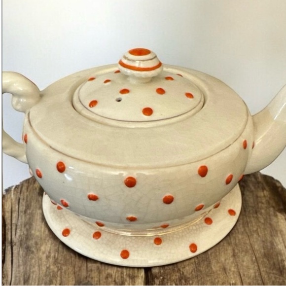 Polka Dot Teapot with Orange Accents - Picture 1 of 4